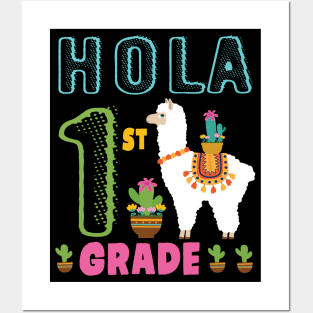 Cactus On Llama Student Happy Back To School Hola 1st Grade Posters and Art